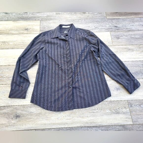 Foxcroft black button down shirt with striped dotted print size 10 - Picture 1 of 9